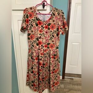 LuLaRoe Red and Pink Floral Midi Dress